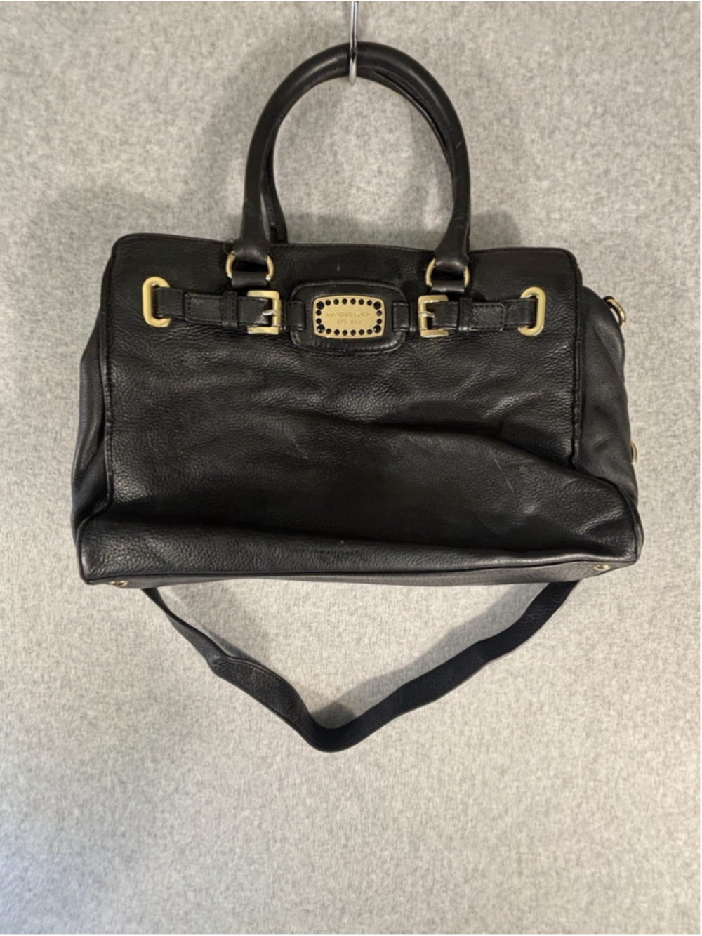 Michael Kors Black Pebbled Leather Satchel Tote Bag Gold Hardware Shoulder Bag